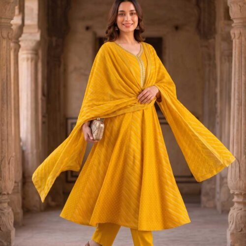 Yellow Anarkali Stitched Suit