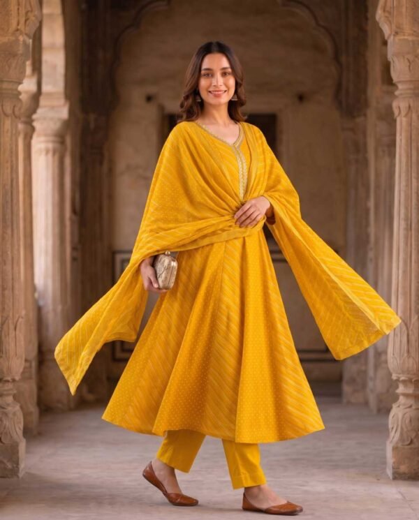 Yellow Anarkali Stitched Suit
