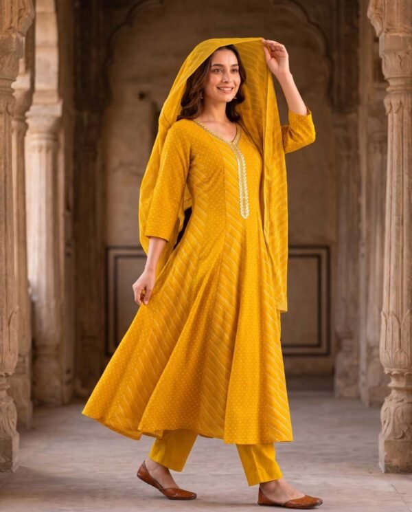 Yellow Anarkali Stitched Suit