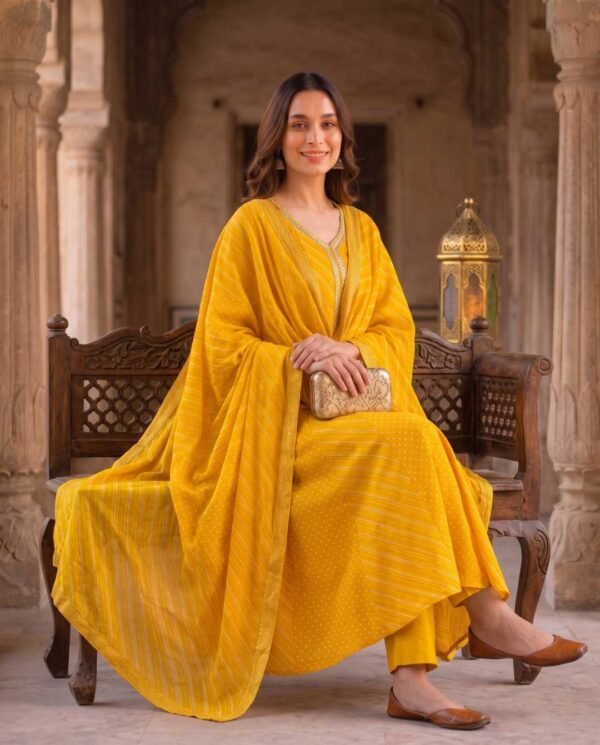 Yellow Anarkali Stitched Suit