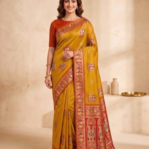Mustard and red silk saree Mustard and red silk saree