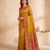 Mustard and red silk saree