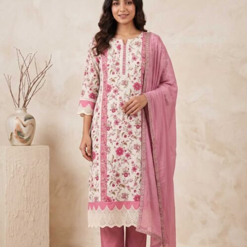Off white/rose pink unstitched suit