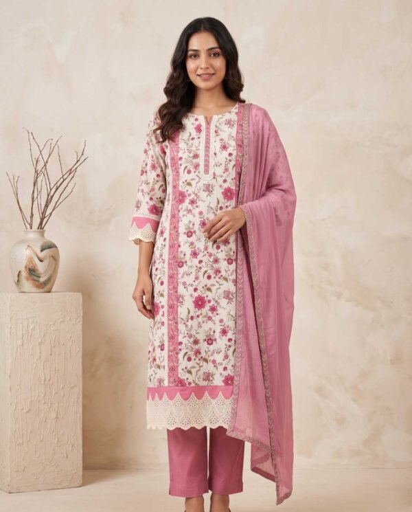 Off white/rose pink unstitched suit