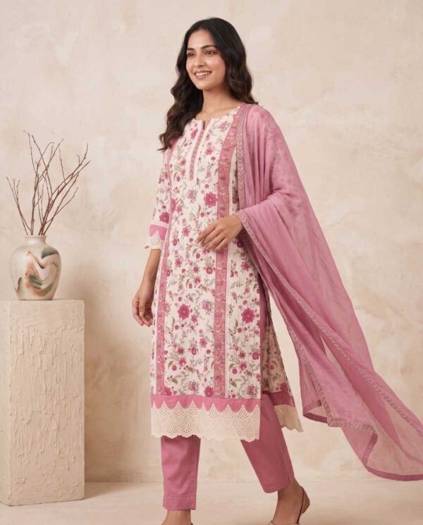 Off white/rose pink unstitched suit