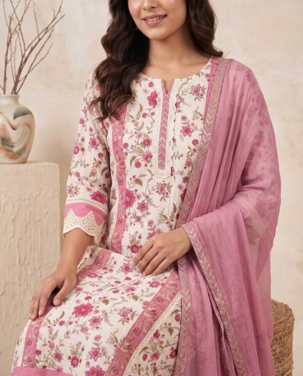 Off white/rose pink unstitched suit