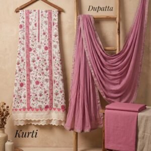 Off white/rose pink unstitched suit