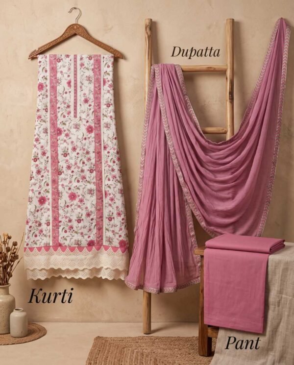 Off white/rose pink unstitched suit