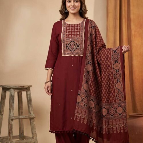 Maroon Modal Unstitched Suit