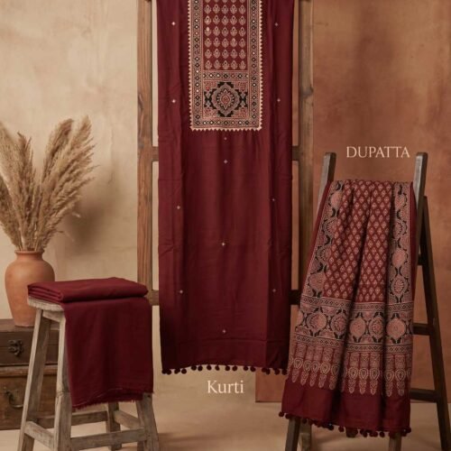 Maroon Modal Unstitched Suit