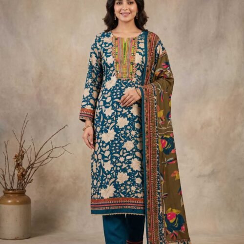 Blue Multicolored Unstitched Suit