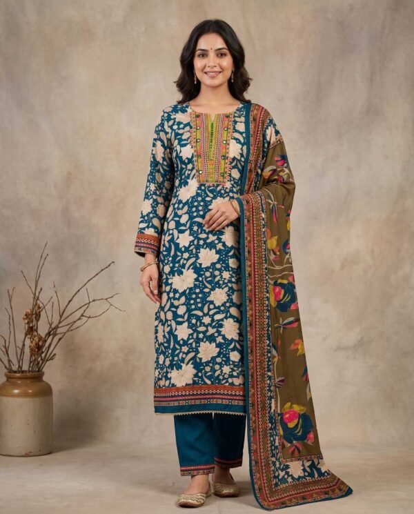 Blue Multicolored Unstitched Suit
