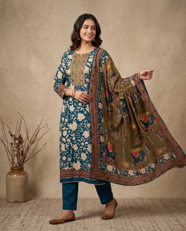 Blue Multicolored Unstitched Suit
