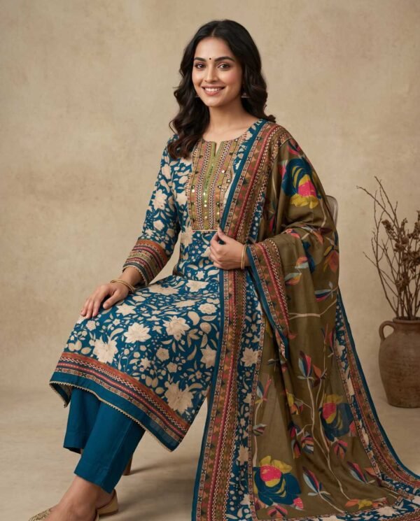 Blue Multicolored Unstitched Suit