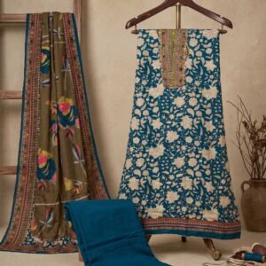 Blue Multicolored Unstitched Suit