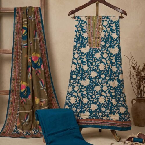 Blue Multicolored Unstitched Suit