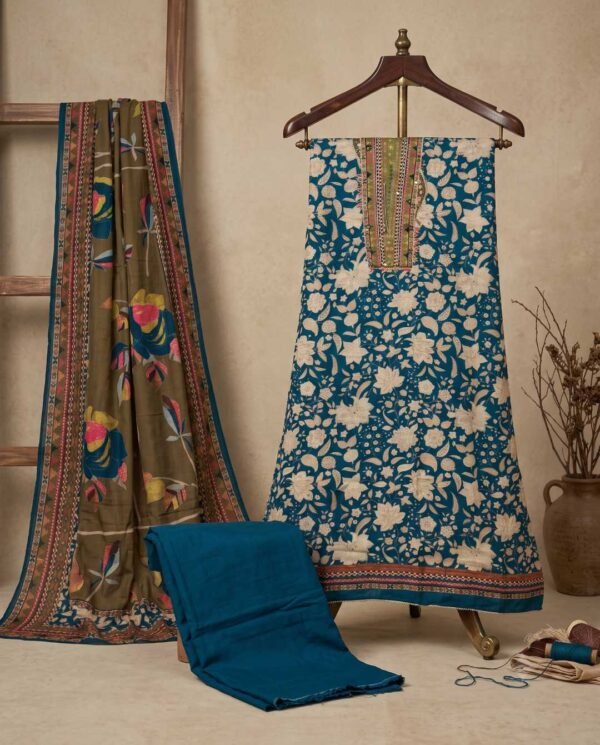 Blue Multicolored Unstitched Suit