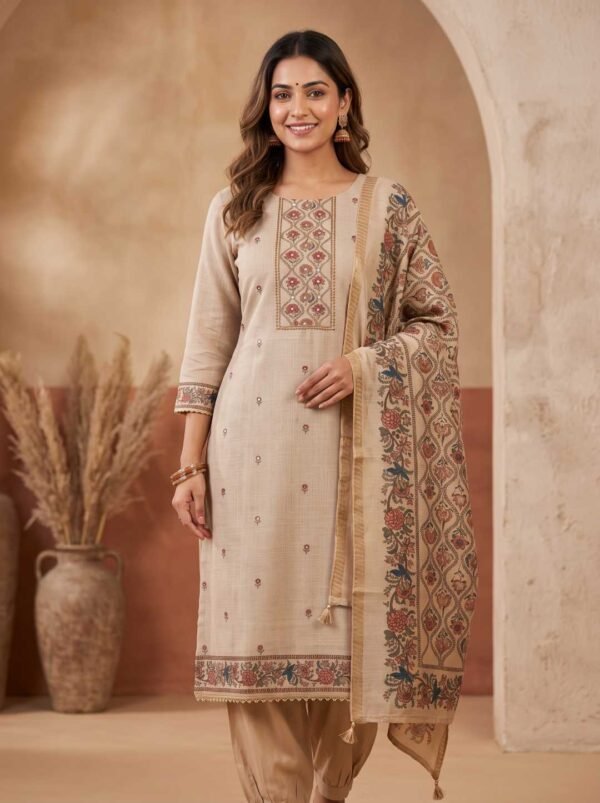 BS002448 Beige Pure Tusser Unstitched Suit