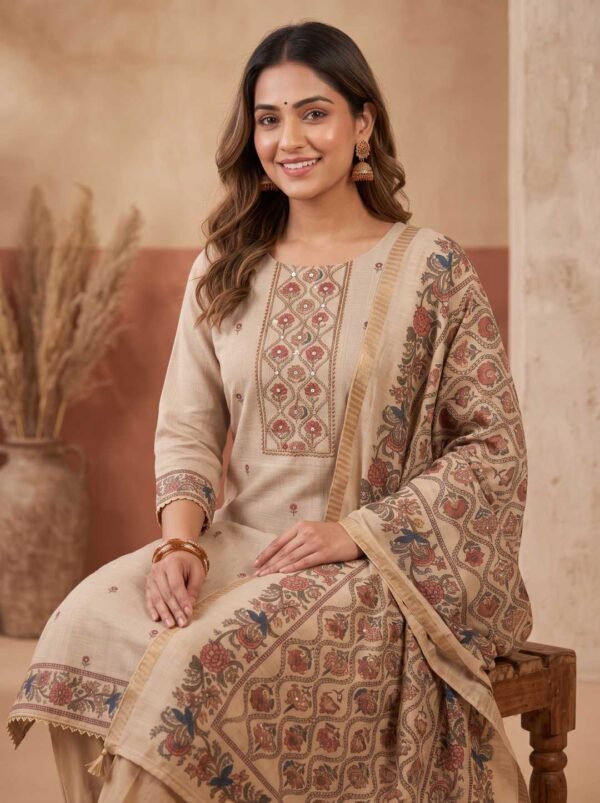 BS002448(2) Beige Pure Tusser Unstitched Suit