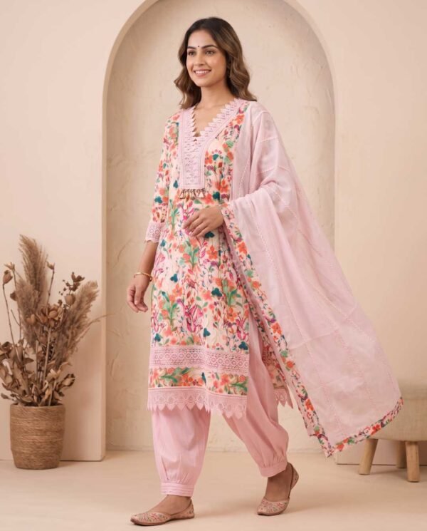Multicolor floral Unstitched Suit in Pink