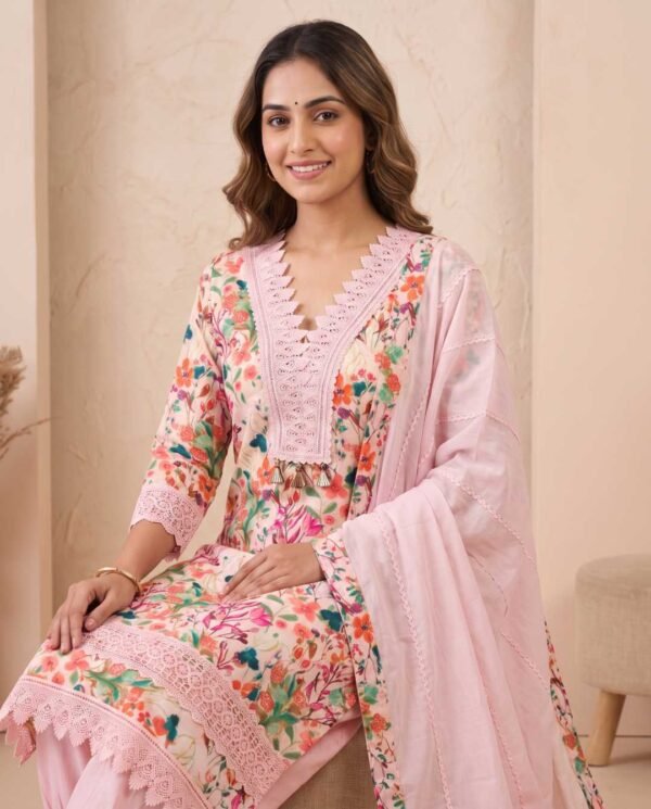 Multicolor floral Unstitched Suit in Pink