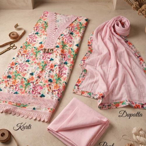 Multicolor floral Unstitched Suit in Pink Multicolor floral Unstitched Suit in Pink