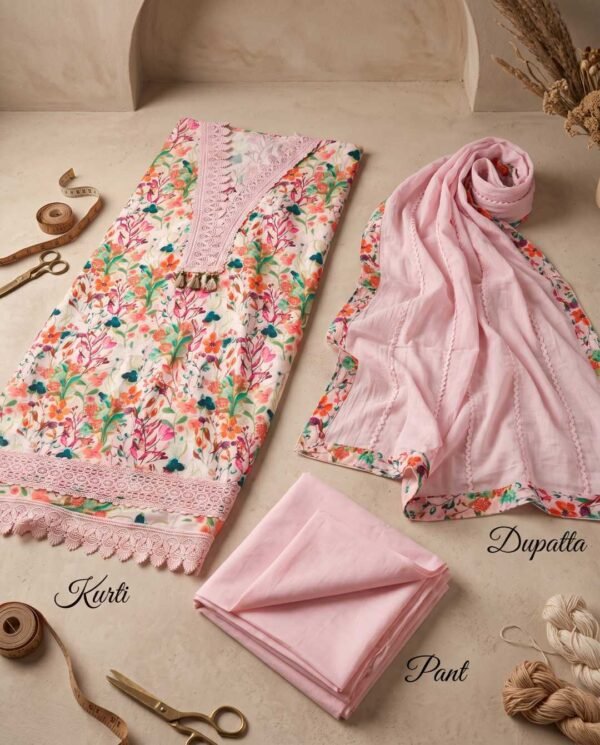 Multicolor floral Unstitched Suit in Pink