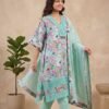Multicolor floral unstitched suit in aqua blue