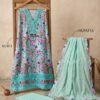 Multicolor floral unstitched suit in aqua blue