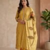 BS002460 Golden Yellow Chanderi Silk Unstitched Suit