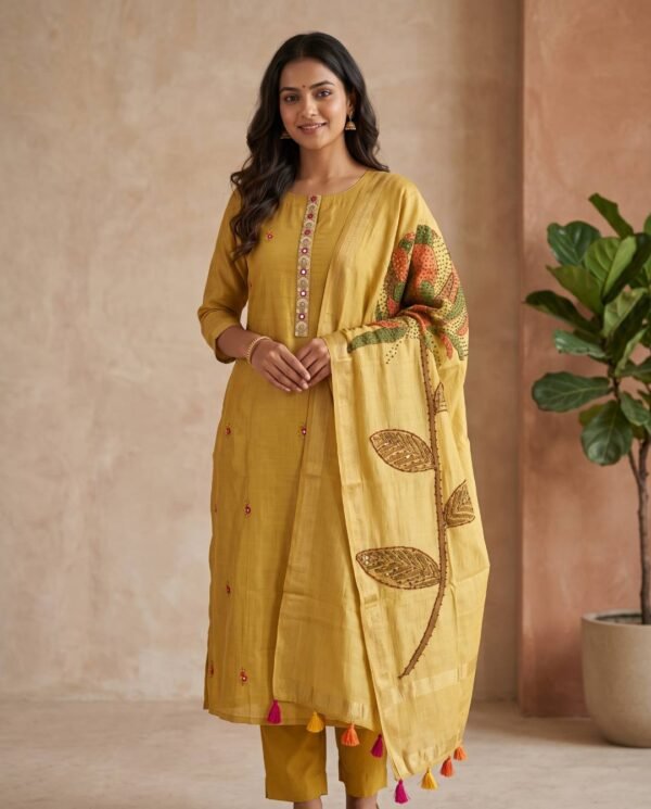 BS002460 Golden Yellow Chanderi Silk Unstitched Suit