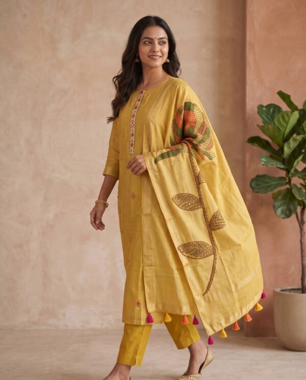 BS002460(1) Golden Yellow Chanderi Silk Unstitched Suit
