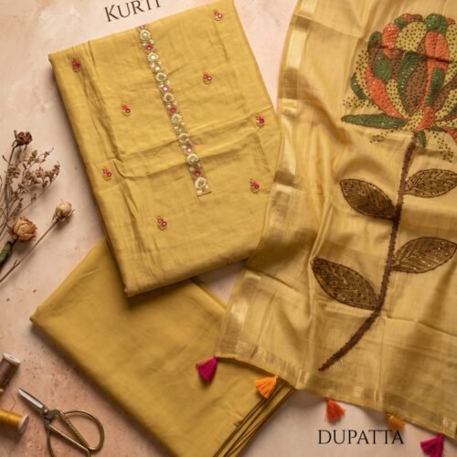 Golden Yellow Chanderi Silk Unstitched Suit