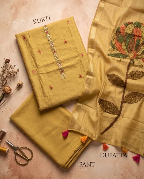 Golden Yellow Chanderi Silk Unstitched Suit Golden Yellow Chanderi Silk Unstitched Suit