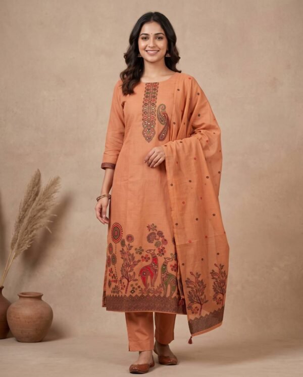 BS002467-1 Peach Pure Jamdani Suit
