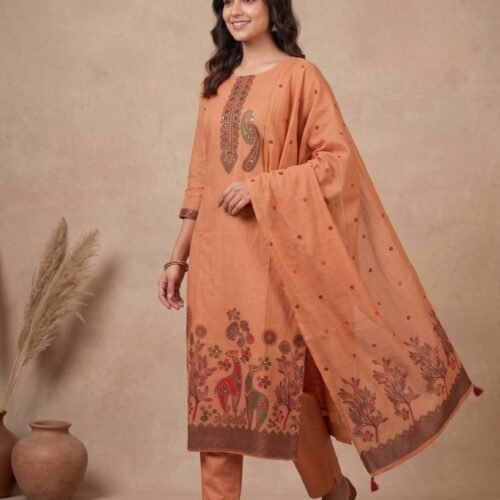 Peach Pure Jamdani Suit