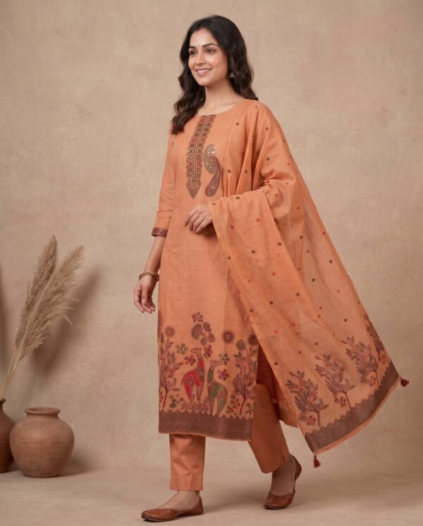 BS002467-1(1) Peach Pure Jamdani Suit