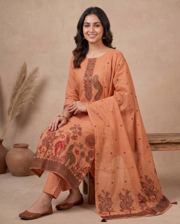 BS002467-1(2) Peach Pure Jamdani Suit
