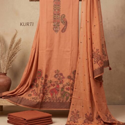 Peach Pure Jamdani Unstitched Suit