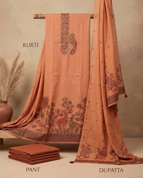 Peach Pure Jamdani Suit Peach Pure Jamdani Unstitched Suit