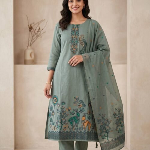 Mint Green Jamdani Unstitched Suit