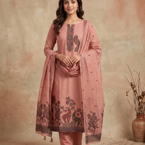 Dusty Pink Jamdani Unstitched Suit