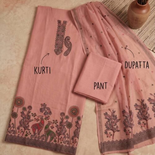 Dusty Pink Jamdani Unstitched Suit