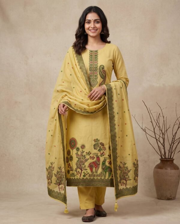 BS002467-4 Mustard Yellow Jamdani Unstitched Suit