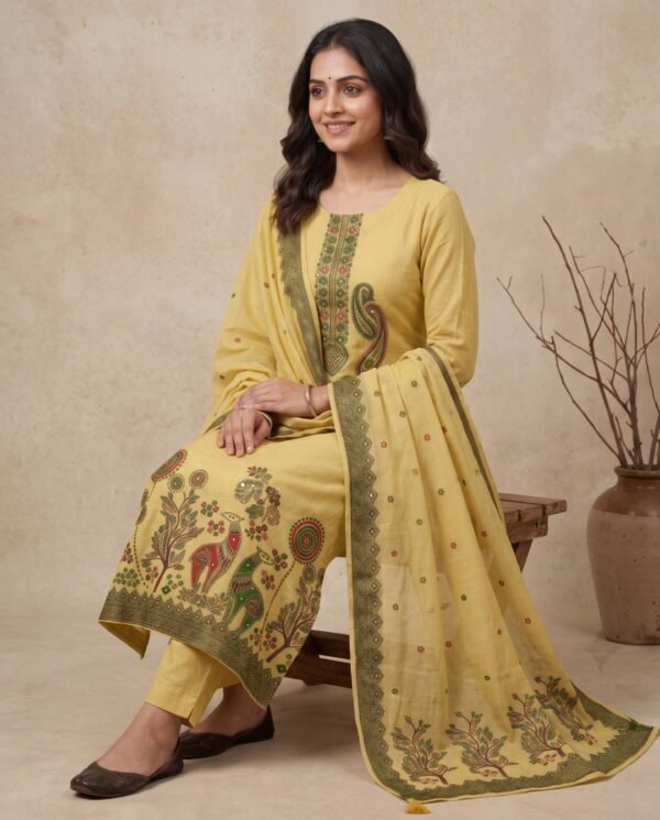 BS002467-4(2) Mustard Yellow Jamdani Unstitched Suit