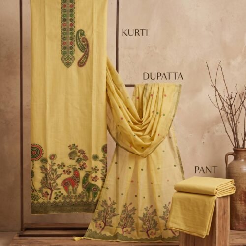 Mustard Yellow Jamdani Unstitched Suit