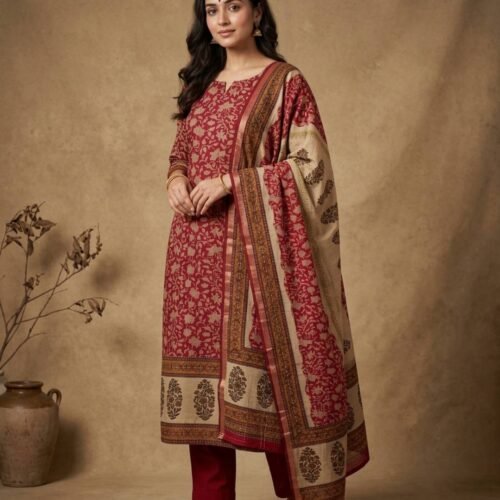 Maroon Gajji Silk Unstitched Suit