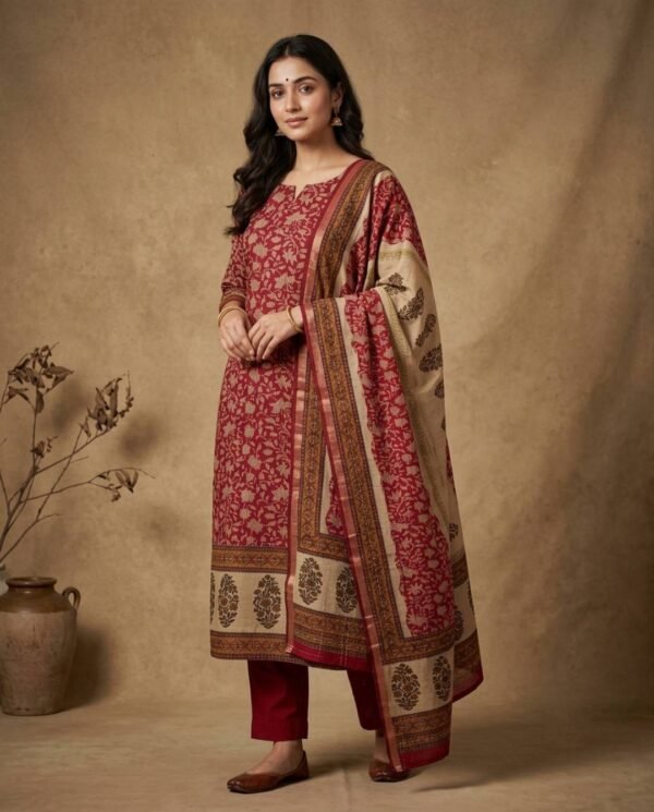 Maroon Gajji Silk Unstitched Suit