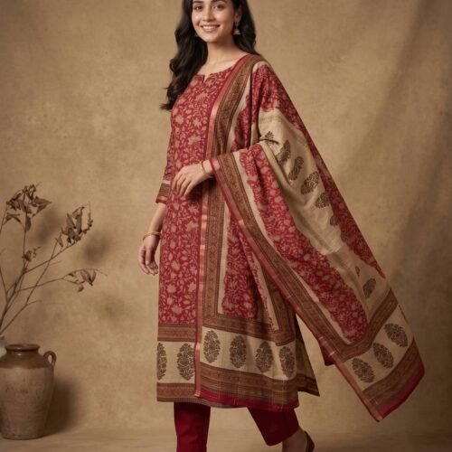 Maroon Gajji Silk Unstitched Suit