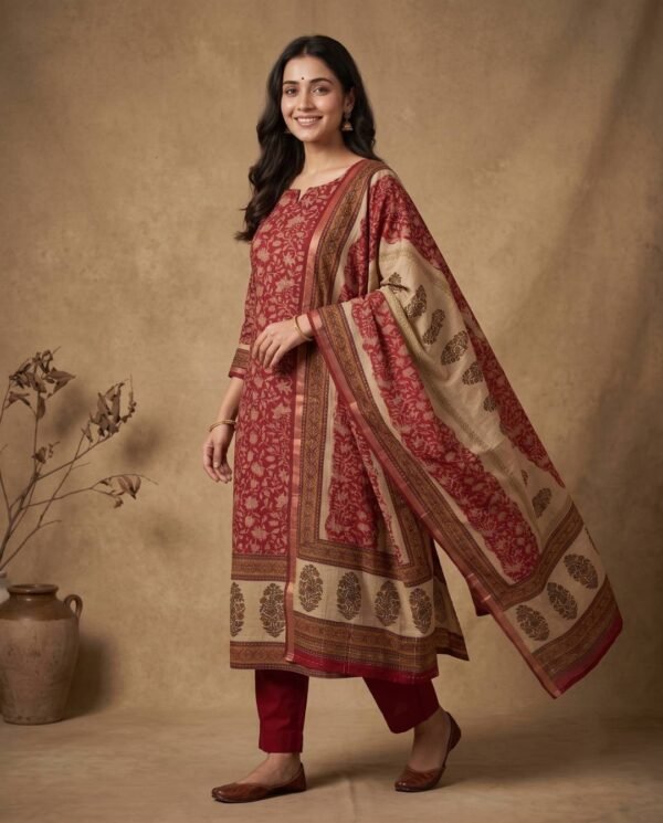 Maroon Gajji Silk Unstitched Suit